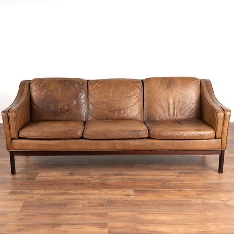 Mid-Century Modern Three Seat Brown Vintage Leather Sofa At 1Stdibs in